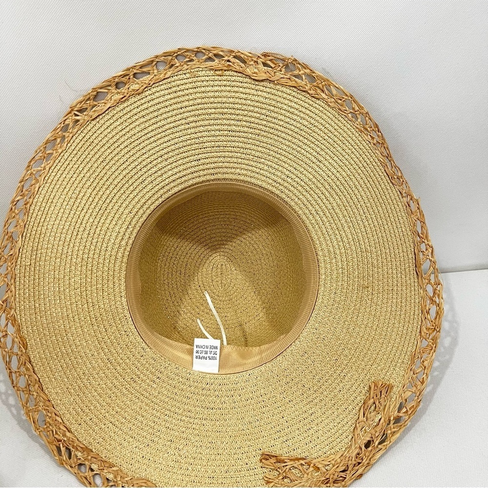 Sun Hat Faux Pearls Details Around Packable Tan Light Brown - Picture 7 of 9